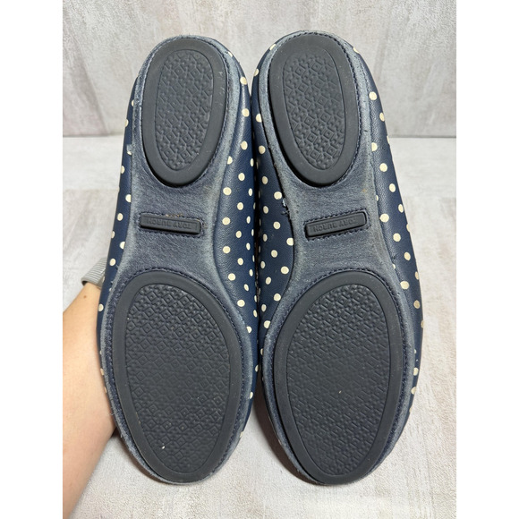 Tory Burch Ballet Flats Womens 7 Navy Polka Dot Leather Logo Round Toe Slip On - Picture 14 of 14